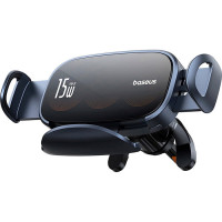 Автодержатель для телефона с БПЗ Baseus LightChaser Series Triple-Coil Wireless Charging Electric Car Mount Cluster Black