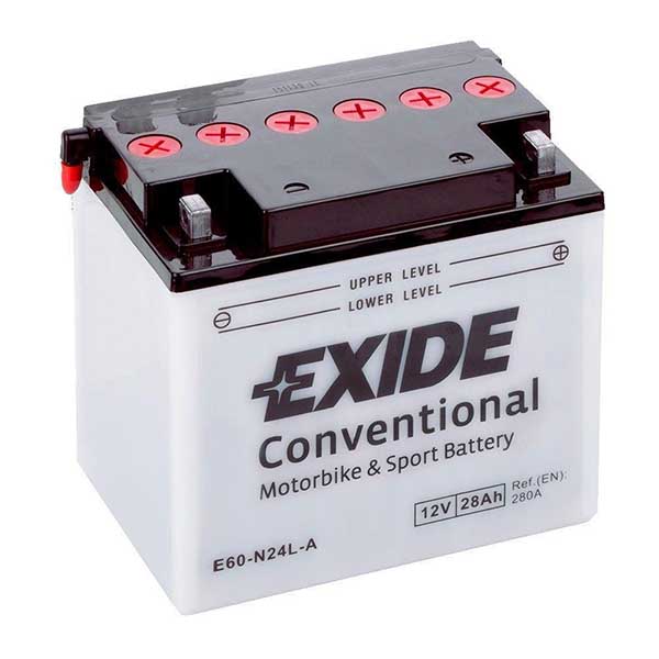 Акумулятор EXIDE (E60-N24L-A) 28Ач, 280А, 124/184/169, 12V, +/-