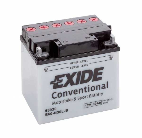 Аккумулятор EXIDE (E60-N30L-A) 30Ач, 300А, 128/185/168, 12V, +/-