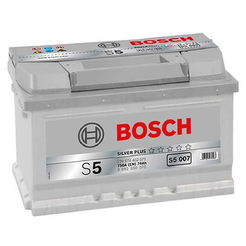 Аккумулятор BOSCH (S5007) 74Ач, 750А, 175/278/175, 12V, -/+