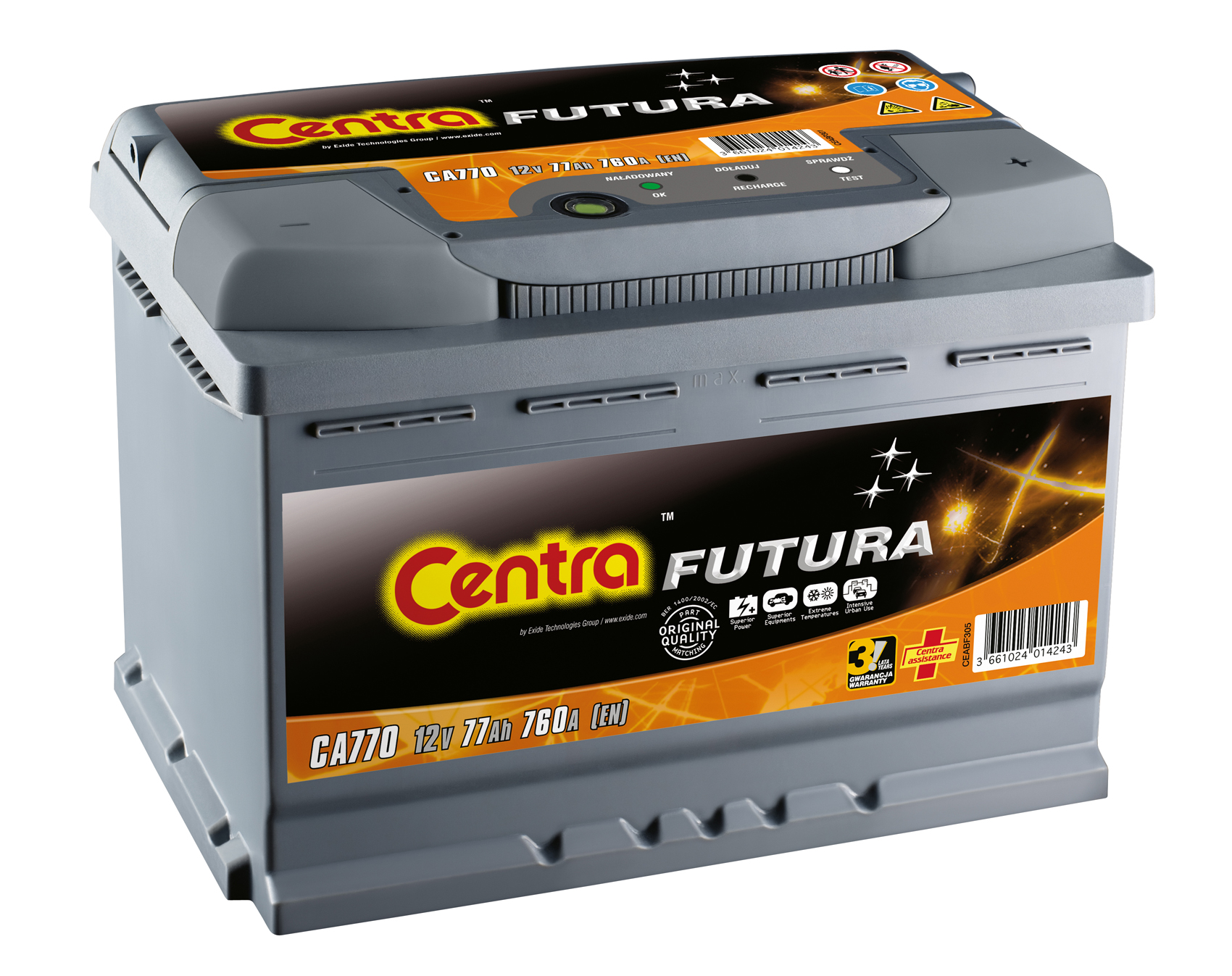Аккумулятор CENTRA FUTURA 75Ач, 630А, 172/267/220, 12V, -/+