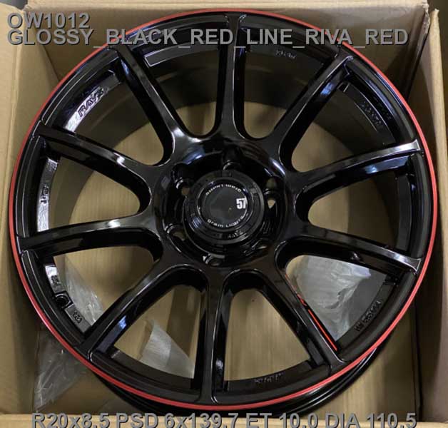 Литые  диски Off Road Wheels OW1012 20x8,5 PCD6x139,7 ET10 D110,5 GLOSSY_BLACK_RED_LINE_RIVA_RED