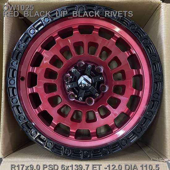 Легкосплавні  диски Off Road Wheels OW1025 17x9,0 PCD6x139,7 ET-12 D110,5 RED_BLACK_LIP_BLACK_RIVETS