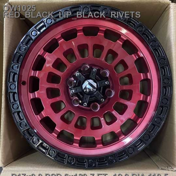 Литые  диски Off Road Wheels OW1025 17x9,0 PCD6x139,7 ET-12 D110,5 RED_BLACK_LIP_BLACK_RIVETS